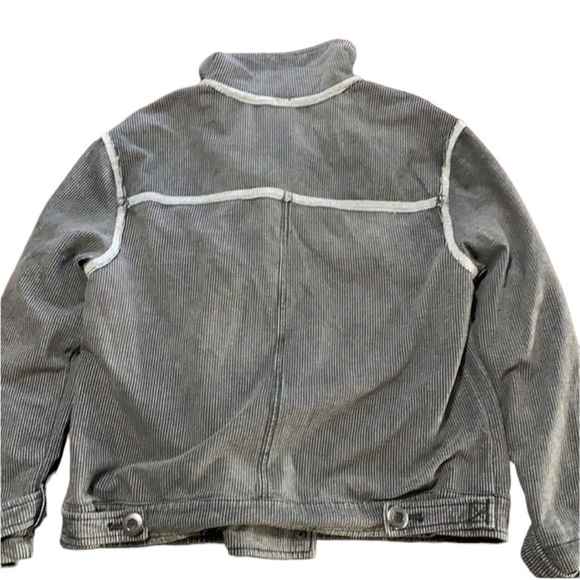 Free People Jacket oversized Moto Railroad Conductor Pinstripe knit bomber black - Picture 7 of 10